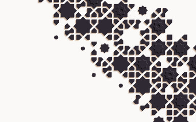Islamic arabesque design greeting card for Ramadan Kareem,Arabic ornamental black and white detail of mosaic