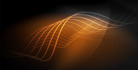 Glowing abstract wave on dark, shiny motion, magic space light. Techno abstract background
