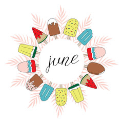 Vector frame with tropical leaves and lettering - Sun, please. Cartoon style. Colorful illustration with place for your text. Summer banner. tropical frame with leaves on white background.