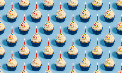Birthday cupcake seamless pattern