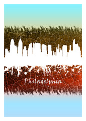 Philadelphia skyline Blue and White