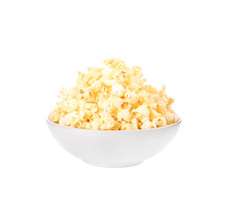 popcorn in bowl on white background.popcorn is snack.