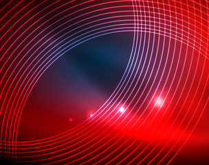 Blue neon circles, abstract circular lines. Glowing circle abstract pattern background