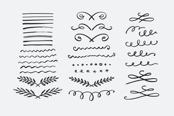 Hand drawn dividers set. Collection of vector borders, swirls, flourishes