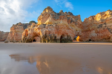 Natural rocks at Praia Tres Irmaos in Alvor the Algarve Portugal