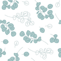 Eucalyptus seamless vector pattern. Hand drawn eucalyptus branch and leaves isolated on white background. Floral illustration for design, print, fabric or background
