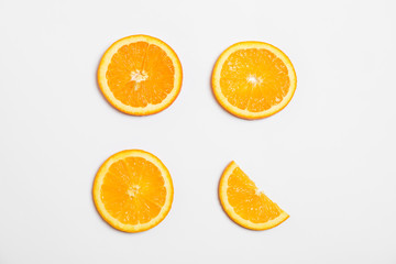 Flat lay composition with oranges on white background. Top view