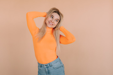 Colorful girl on a beige background