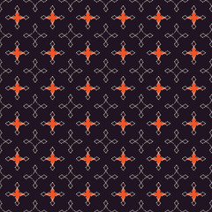 Seamless abstract retro geometric pattern. Illustration in orange, black and cream. Ideal for fashion, gift, paper, scrapbooking and fabric.