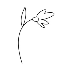 Cute cartoon summer flower illustration. Sweet vector black and white summer flower illustration. Isolated monochrome doodle summer flower illustration on white background.