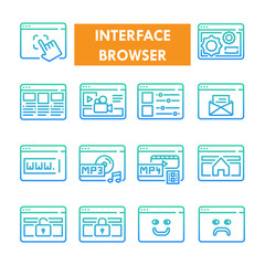 Interface Browser gradient vector icon set
