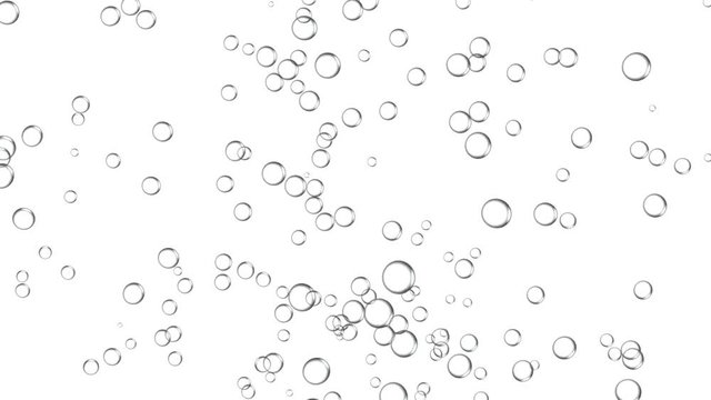 Water bubbles rising up on the white background