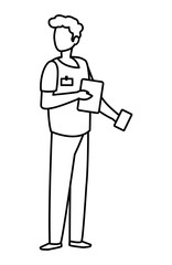 male medicine worker with uniform and documents