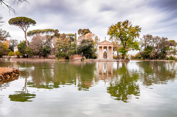 Fototapeta na wymiar Temple of Aesculapios at Villa Borghese Gardens in Rome