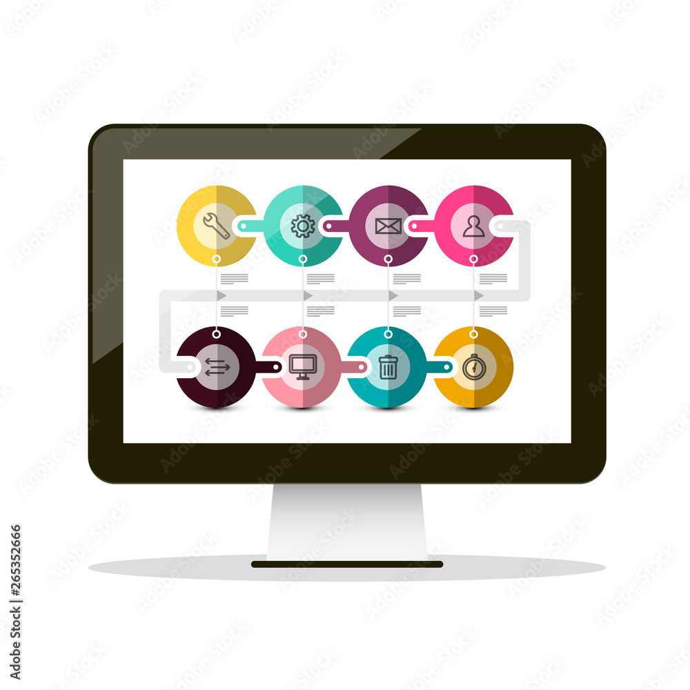 Poster website infographic on computer screen. vector infographics app design.