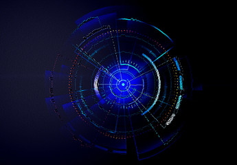 Technological future interface hud platform abstract background glitch effect technologically background , hud of cubic pixels effect. 3d render