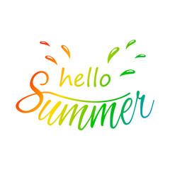 Handwritten calligraphy design. Hand lettering. Hello summer. Flat vector illustration isolated on white background