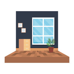 office corridor with houseplant and drawer