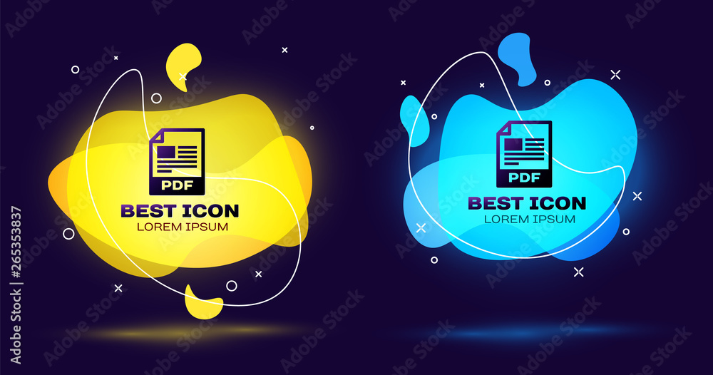 Fototapete black pdf file document icon. download pdf button icon isolated. pdf file symbol. set of liquid colo