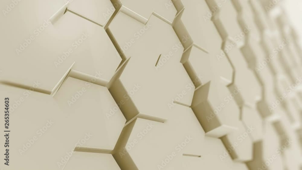 Poster abstract hexagons background random motion, 3d animation 4k
