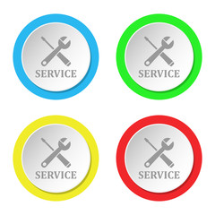 SERVICE icon, set of round colored flat icons. Circle button.