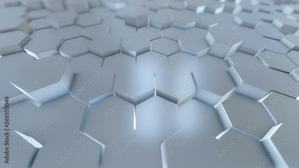 Poster abstract hexagons background random motion, 3d animation 4k