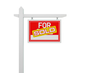 Sold For Sale Real Estate Sign over white background. 3d Illustration
