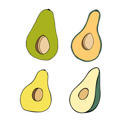 Vector hand draw illustration on white background. Hello summer, beach, sun, fresh fruit.