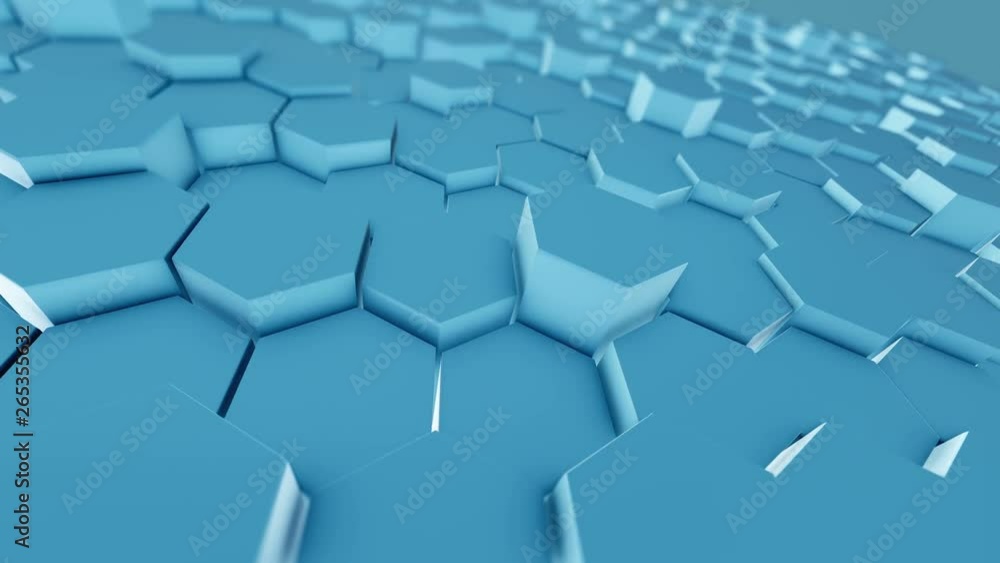 Poster abstract hexagons background random motion, 3d animation 4k