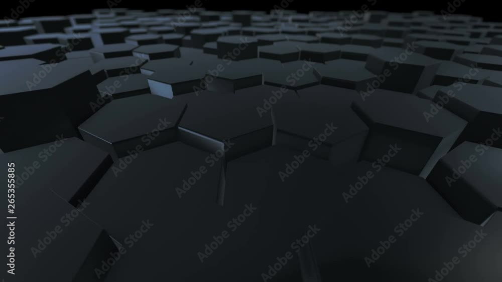 Poster abstract hexagons background random motion, 3d dark animation 4k