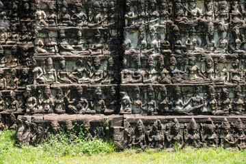 Bas reliefs at the Terrace of the Elephants, Angkor Thom, Cambodia