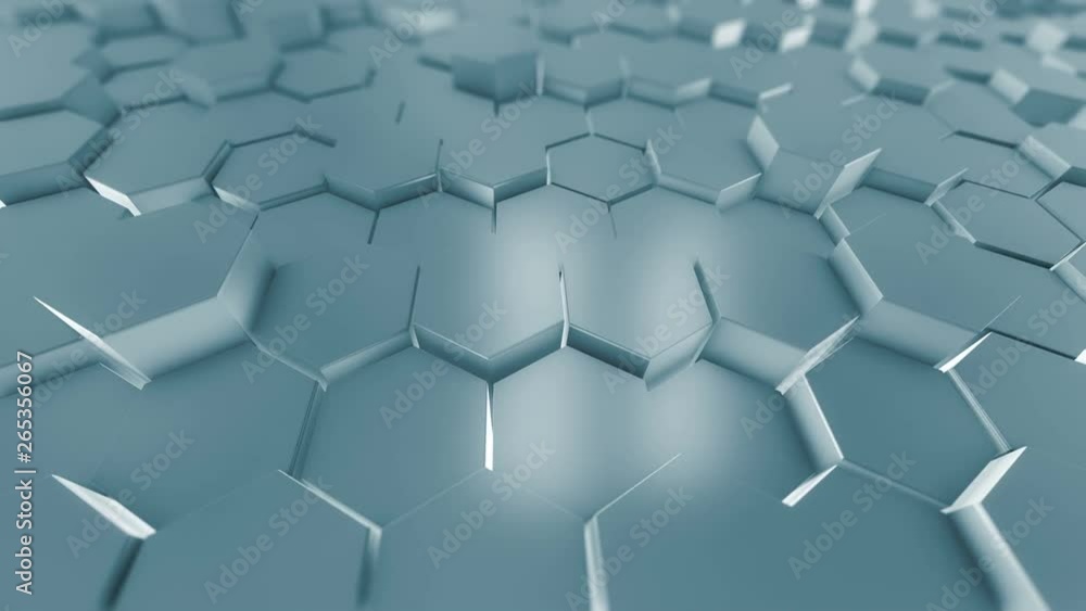 Poster abstract hexagons background random motion, 3d animation 4k