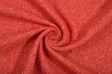 Fototapeta na wymiar Draped orange tweed wool fabric texture