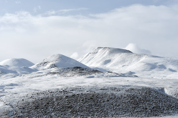 China, Tibet, the snowy peaks of the coast of mountain lake Kering in the summer when the weather...