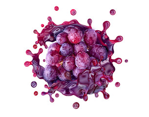 Fresh grape juice, red wine splash swirl with ripe grapes. Tasty berry juice splashing, grape juice or wine isolated. Liquid juice, merlot, cabernet drink ad design element. 3D render