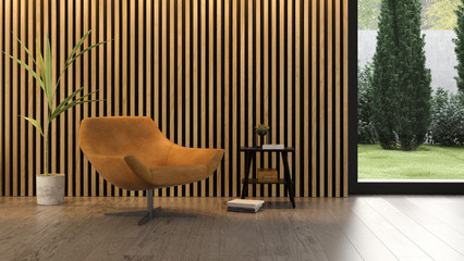 Interior of modern living room with chair 3D rendering