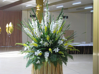 A bouquet of flowers in the banquet hall