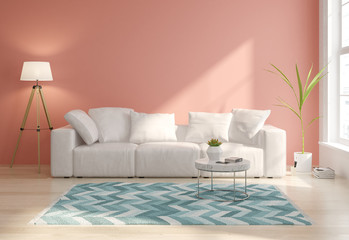 Interior of modern living room with sofa 3D rendering