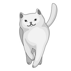 Stylized illustration of cartoon white cat.