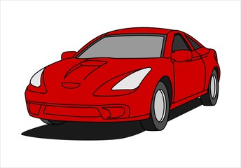 Obraz na płótnie Canvas Red car, three-quarter view. Fast car.