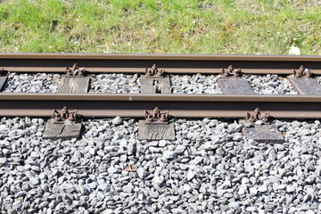 Track bed detail, gravel and rails