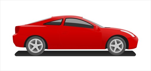 Red car, side view. Fast car.