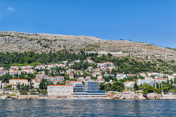 Coast near Dubrovnik, Croatia. Beach, hotels and houses