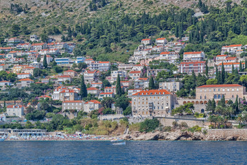 Fototapeta na wymiar Coast near Dubrovnik, Croatia. Beach, hotels and houses
