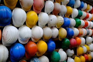 Hard hats hanging