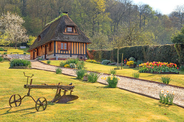 Thatched cottage in the "Marais Vernier", Normandy, France