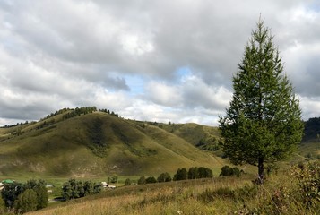 Obraz premium Mountain landscape in the vicinity of the taiga village Generalka Altai territory in Western Siberia