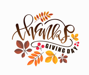 Fototapeta na wymiar Happy Thanksgiving Day – hand drawn doodle lettering label art banner poster template