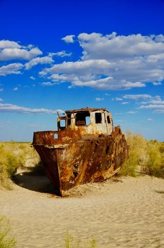 Ship graveyard in the dried up Aral Sea