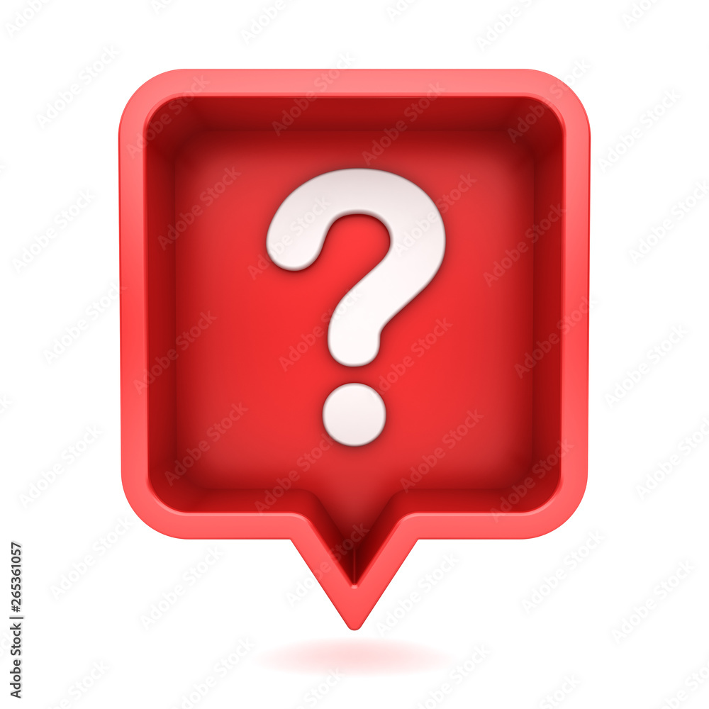 Aufkleber 3d social media notification white question mark icon in red rounded square pin isolated on white background with shadow 3D rendering